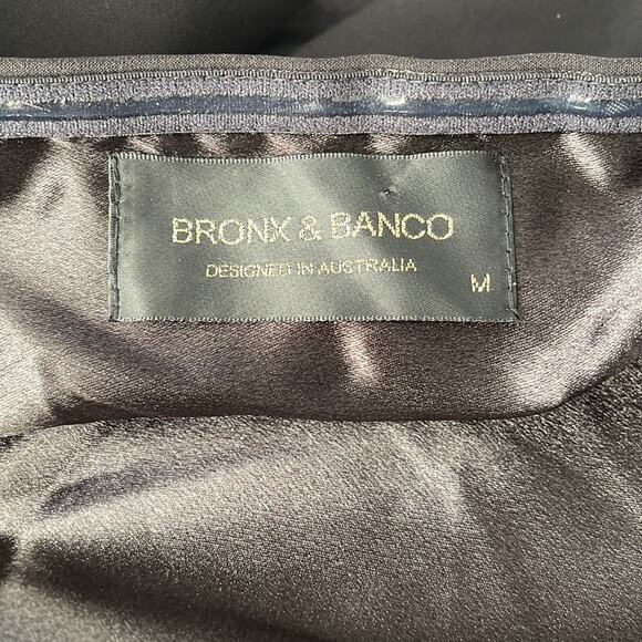 Bronx and Banco Stella One Shoulder Bow Crystal Embellished Black Maxi Gown Sz M - Picture 7 of 8